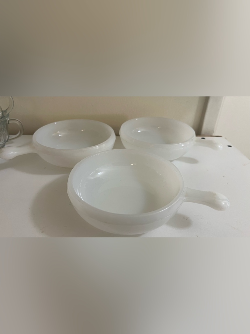 White Glass Serving Bowls - Set of 3